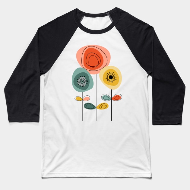 Mid Century Modern Flowers 1 Baseball T-Shirt by Dream Print Designs